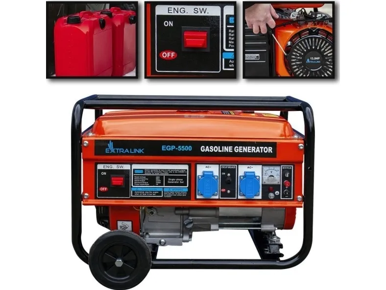 Extralink EX.30356, 5000 W, 220 V, 25 L, Benzin, 1,87 l/t, Manuel/Elektronisk