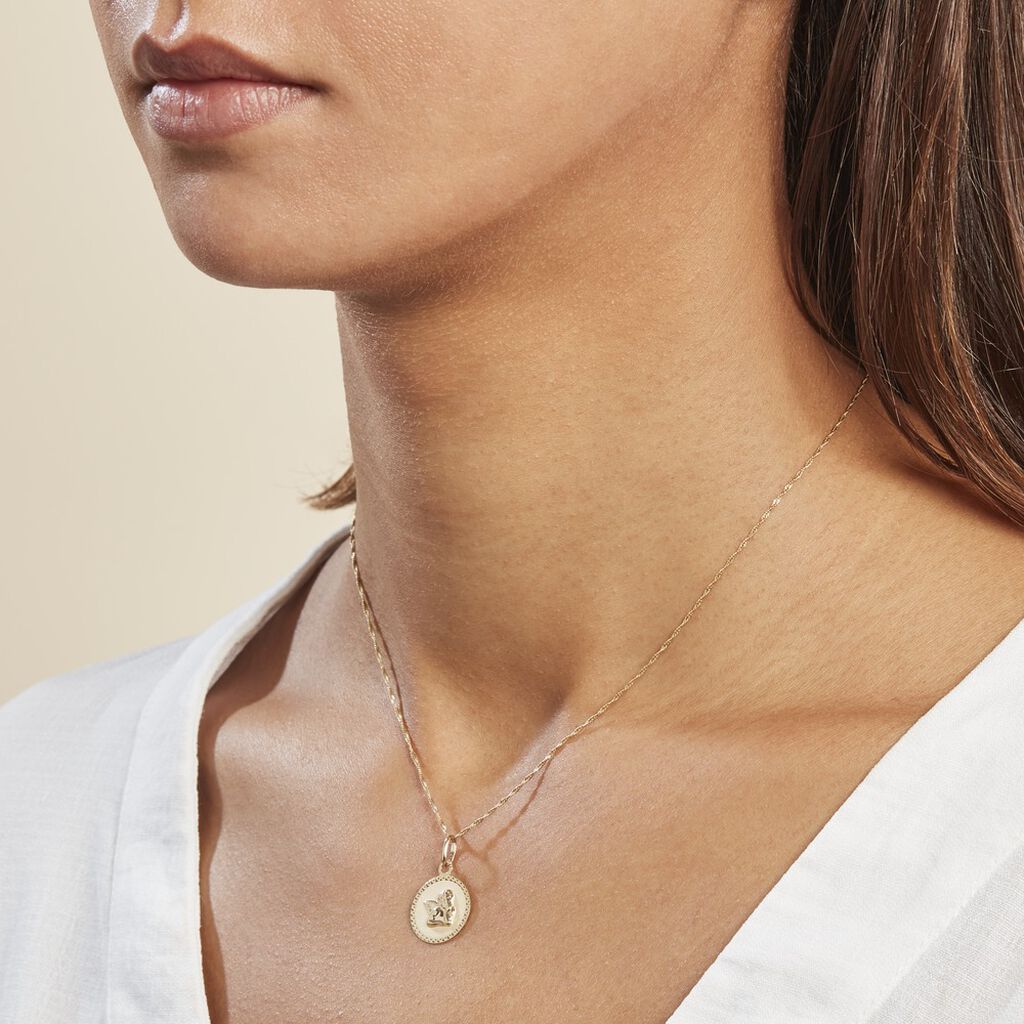 Pendentif Ange Rond Cisele Or Jaune