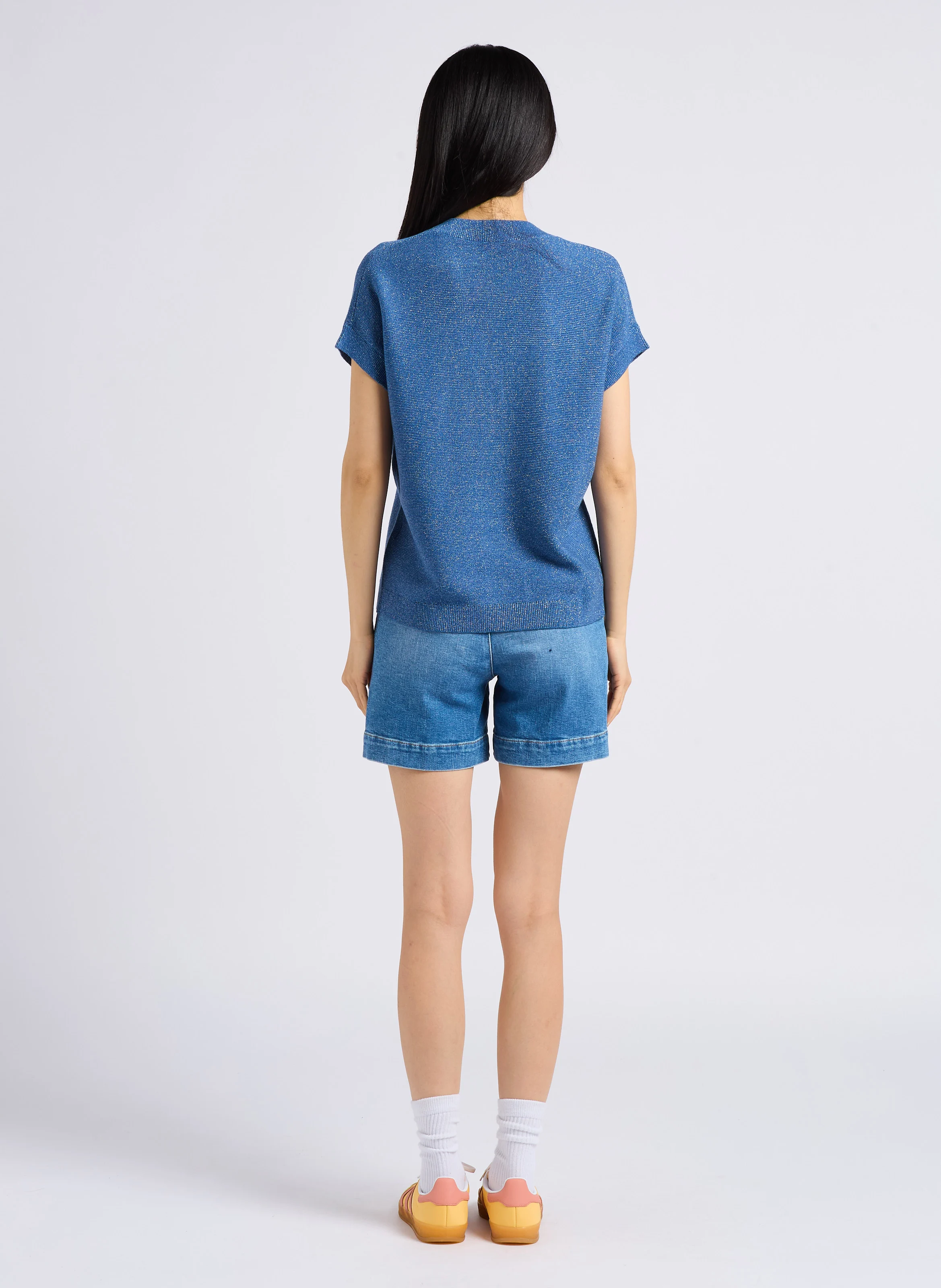MICKY - Short droit taille haute en coton | Bleu