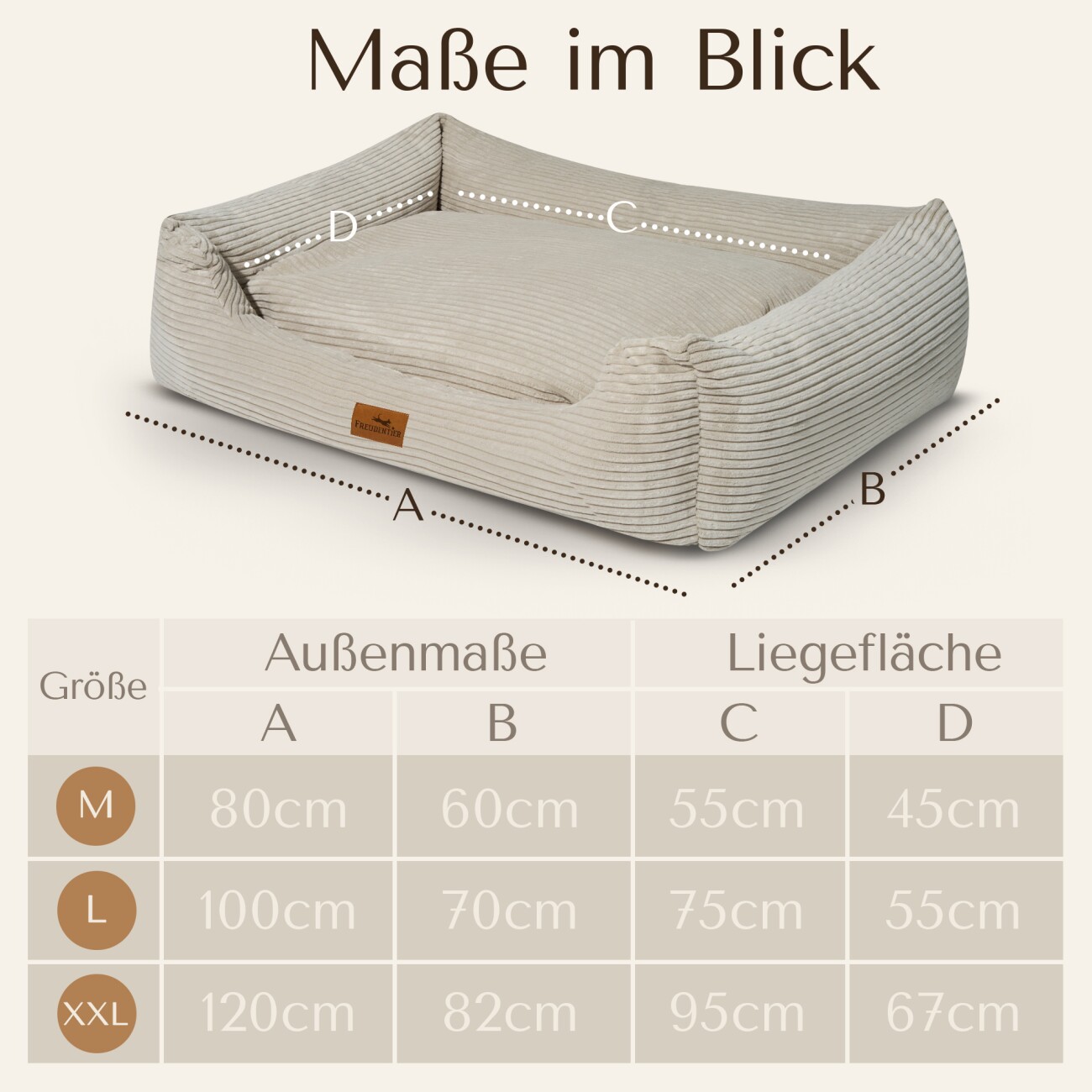 Freudentier Orthopädisches Hundebett aus stilvollem Cord M