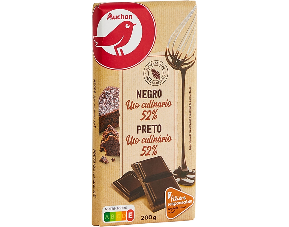 CHOCOLATE NEGRO AUCHAN COB CULINÁRIA 52% 200G