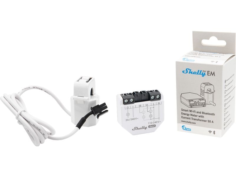 Shelly EM WiFi-Energy Meter Gen3 inkl. 50 A Stromwandlerkle WLAN-Leistungsmessgerät mit Schaltausgang und einer 50 A Stromwandlerklemme
