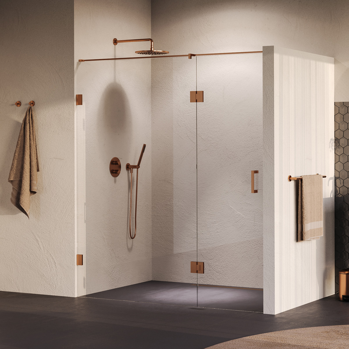 Brauer Void profielloze nisdeur 180cm met draaideur 70cm aan glas koper geborsteld PVD