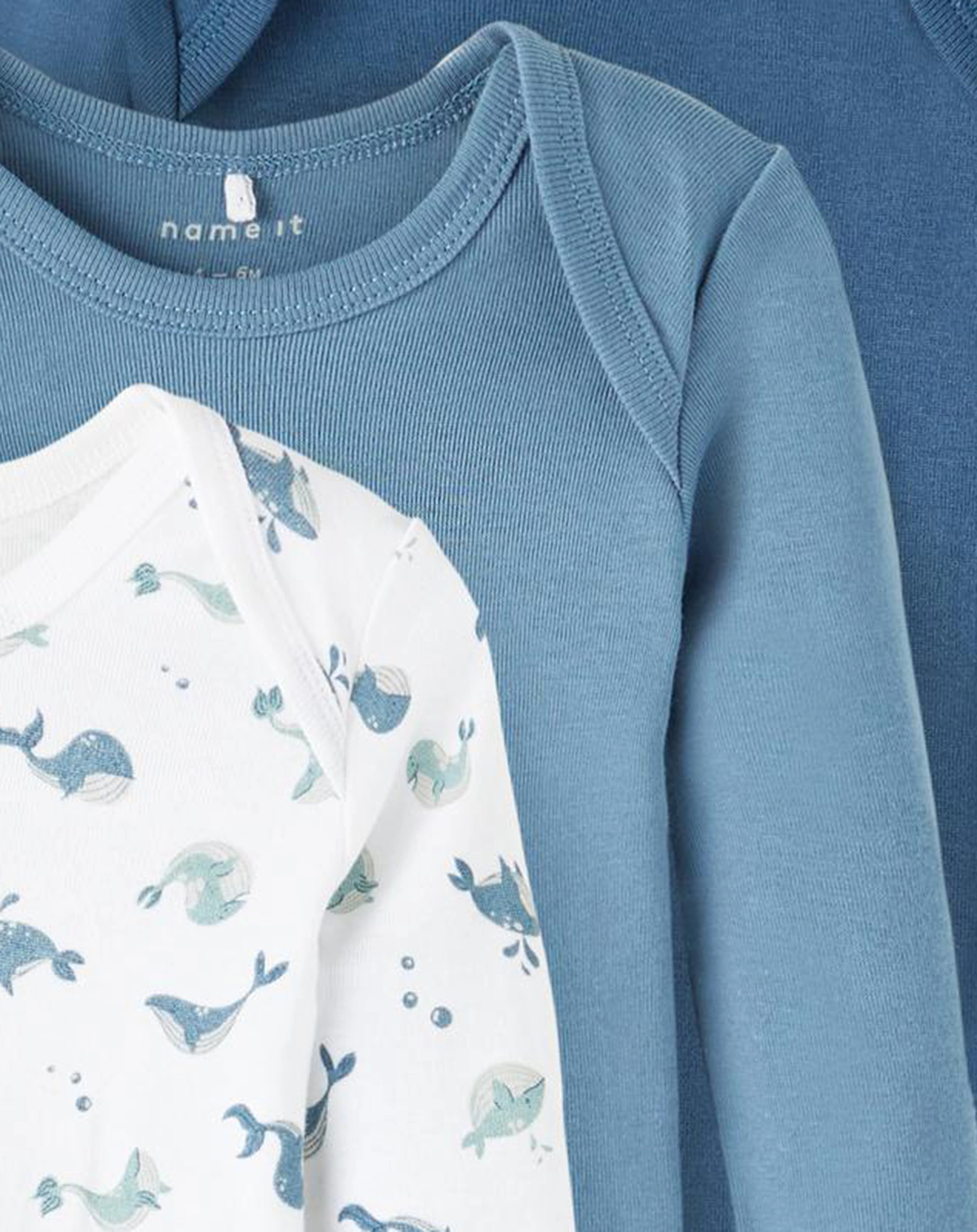 Langarmbody NBMBODY WHALE 3er-Pack in majolica blue