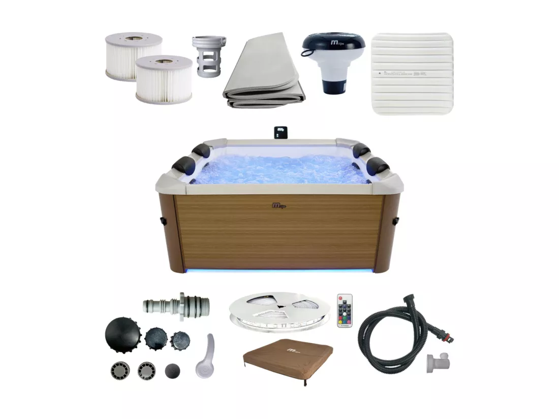 Spa rigide 6 places hydromassages. 4 coussins avec housse de protection. OSLO AMBER. beige. L 160 x P 160 x H 65 cm