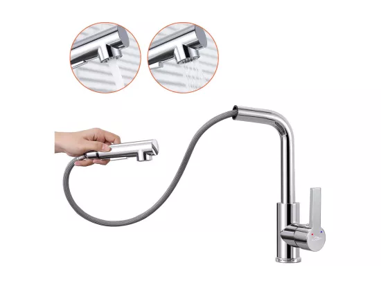 AuraLum Max Mitigeur Cuisine avec Douchette Extractible Robinet Cuisine Rotatif 360°,En 7 forme,Chrome,Mélangeur Evier Eau Chaude/Froide,EU Modèle