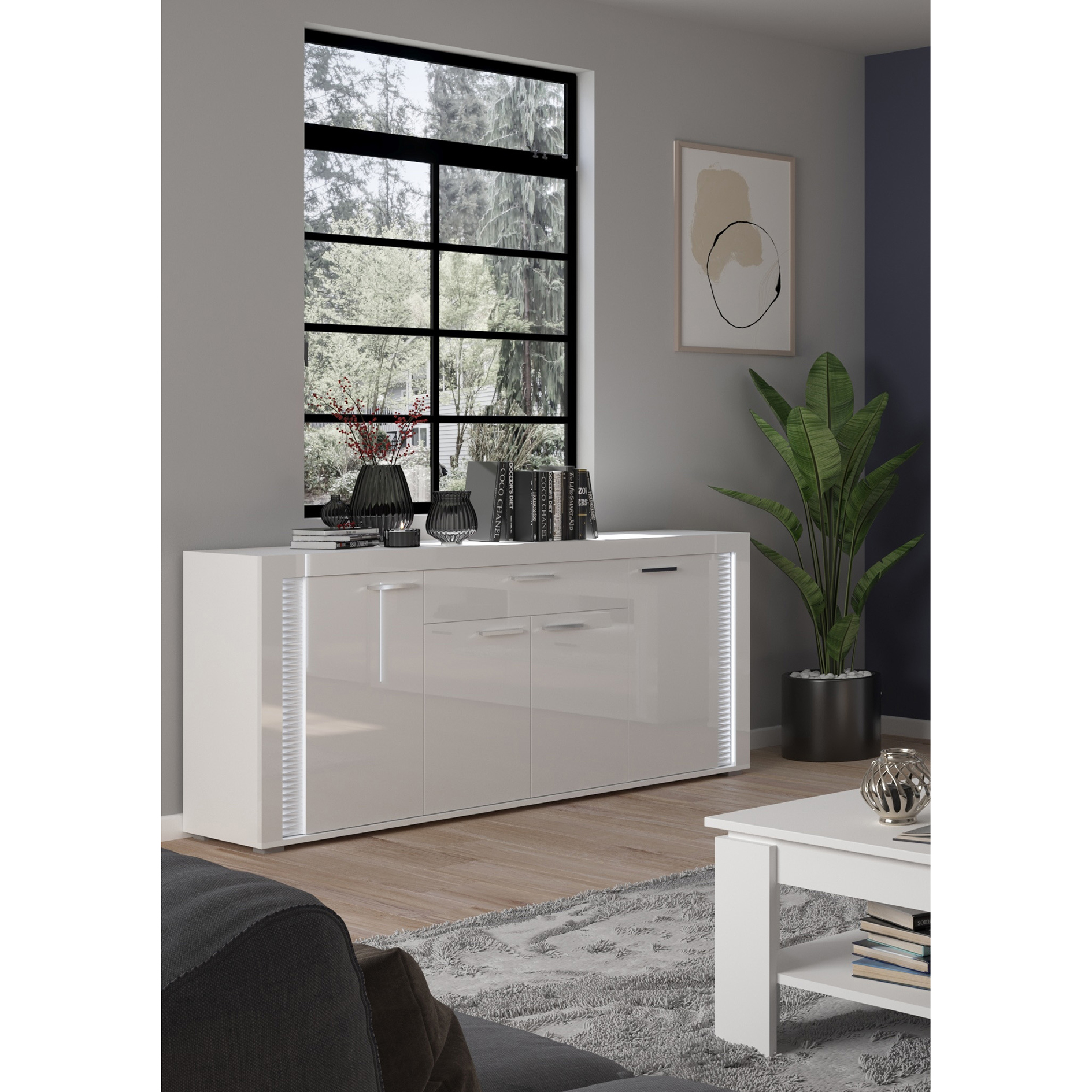 Sideboard SKYLIGHT - weiß Hochglanz - mit Beleuchtung - 182 cm