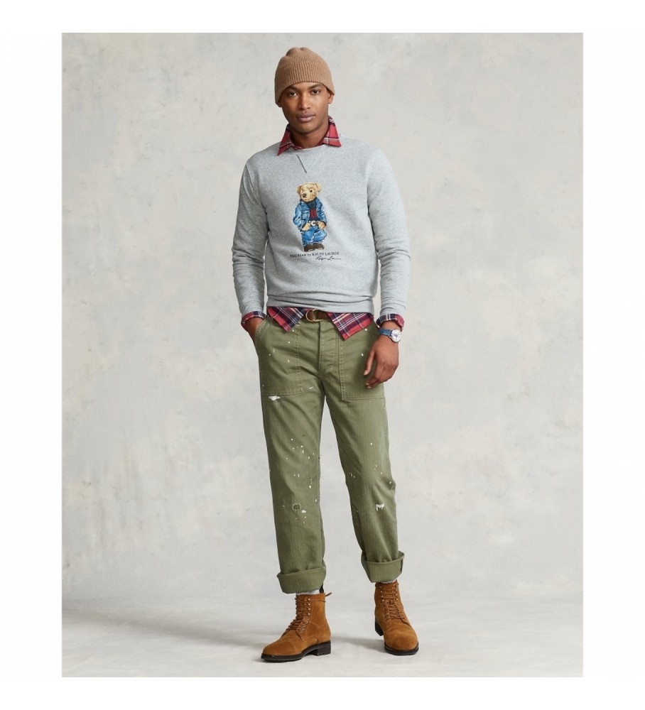 Moletom de lã Ralph Lauren com urso Polo cinza