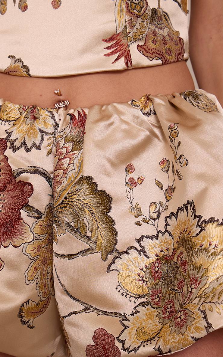 Multicolore Short Bouffant En Satin Brodé Jacquard Fleuri