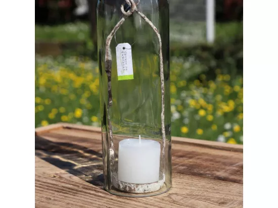 Photophore bouteille en métal et verre gris Ø.7 x 38.5 cm