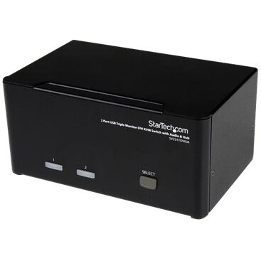 StarTech.com Switch Commutateur KVM USB 2 ports Sortie Vidéo DVI, Audio HUB USB 2.0 3 Écrans - 2 PC