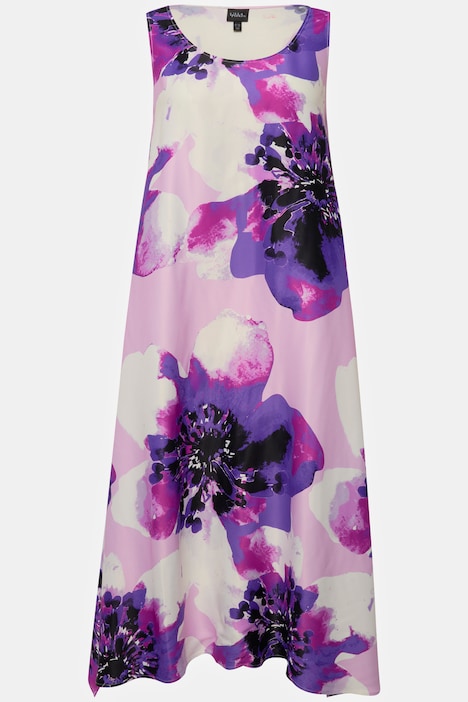 Midikleid, Blüten, Rundhals, ärmellos