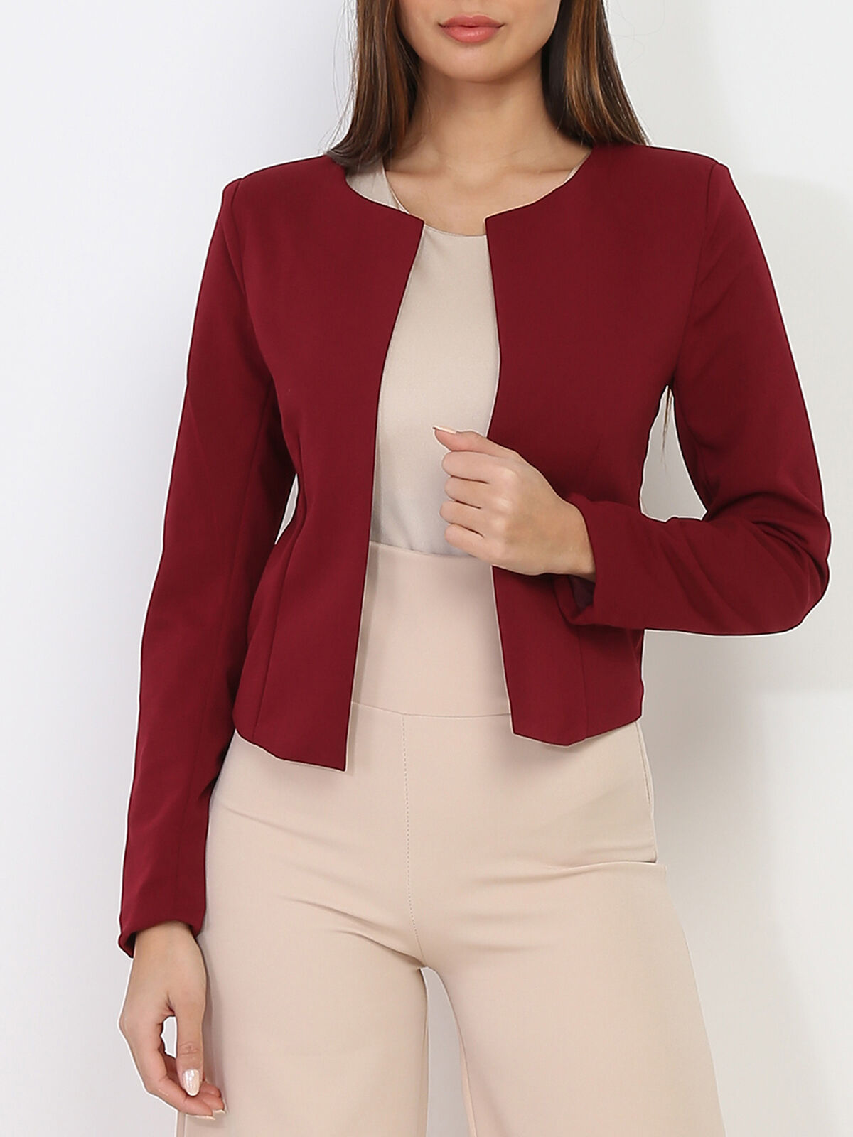 Veste courte sans col- Bordeaux
