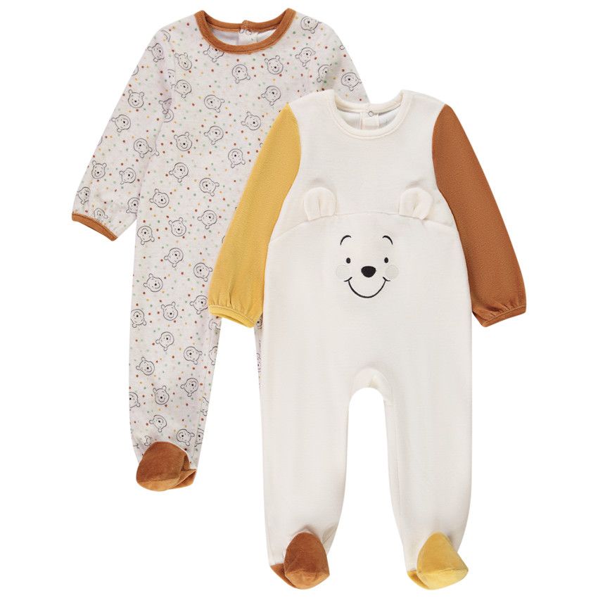 Lot de 2 dors-bien en velours imprimé Winnie Disney pour bébé garçon - Ecru