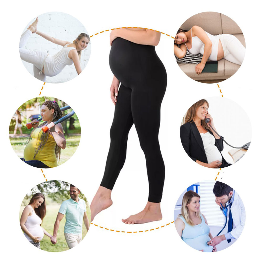 (Gr. XL) Umstandsmode Schwangerschafts Sport Leggings Mommy Stretch Hose - Schwarz