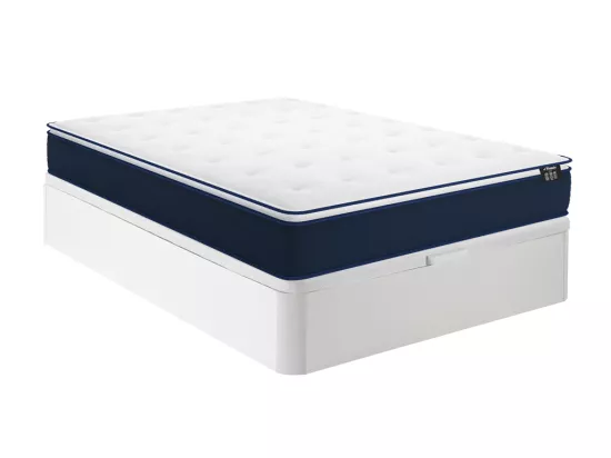 Ensemble 140 x 190 cm sommier coffre blanc + matelas ressorts ensachés et surmatelas intégré ép.24cm - ALTIER de YSMÉE