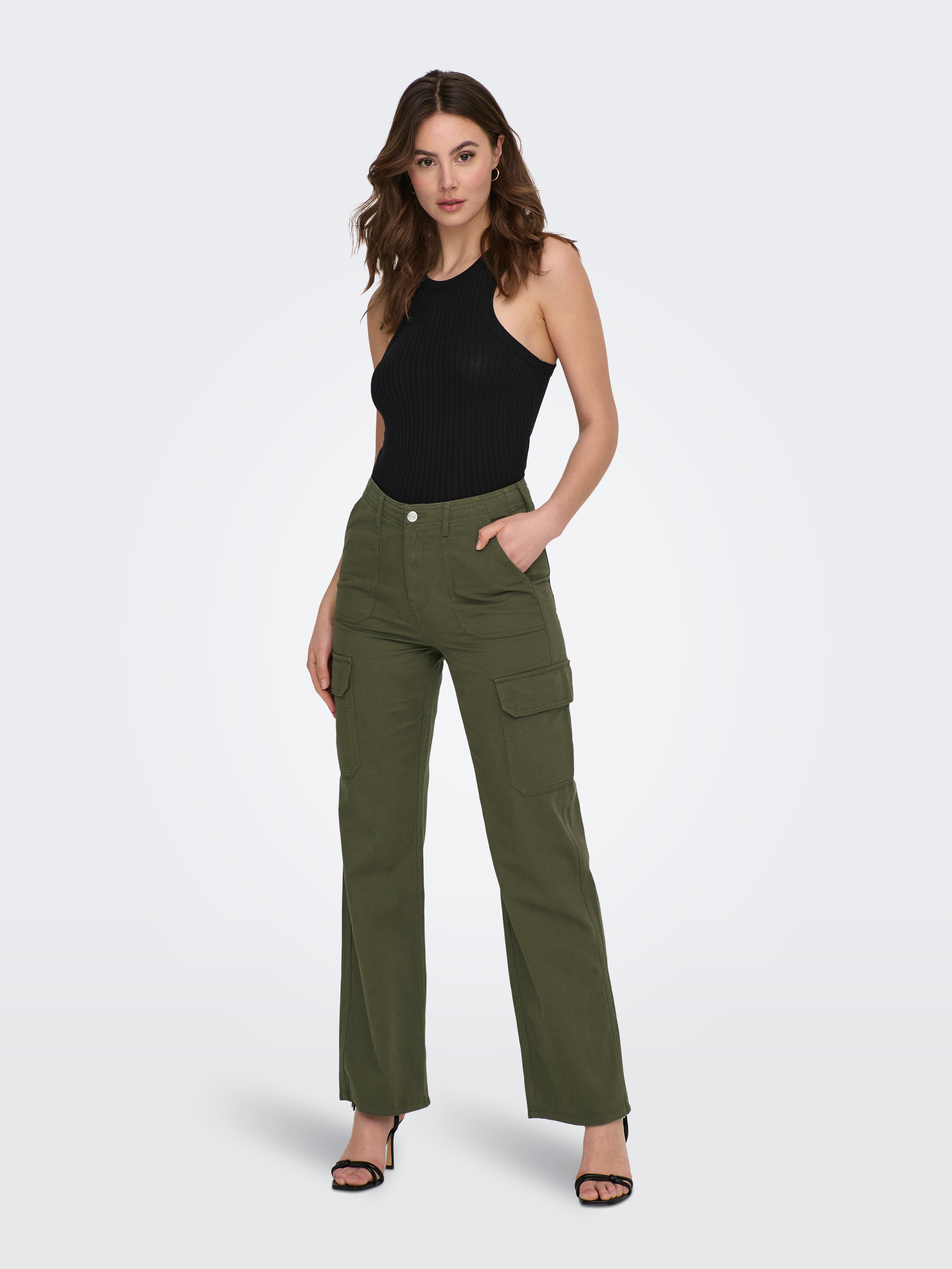 JDYABBY Hohe Taille Weiter Beinschnitt Cargo-Hose Kalamata