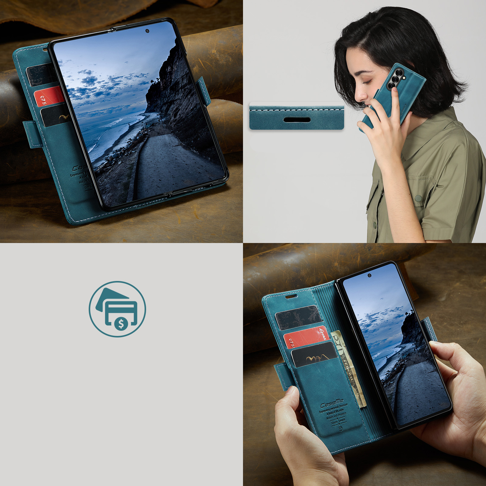 Samsung Galaxy Z Fold7 Leder Tasche Flip Wallet Etui mit Kartenfächern - Blau