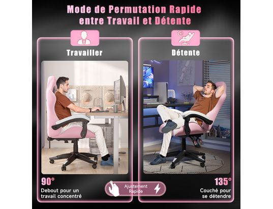 RATTANTREE - Fauteuil de bureau Chaise gaming en cuir pu rose