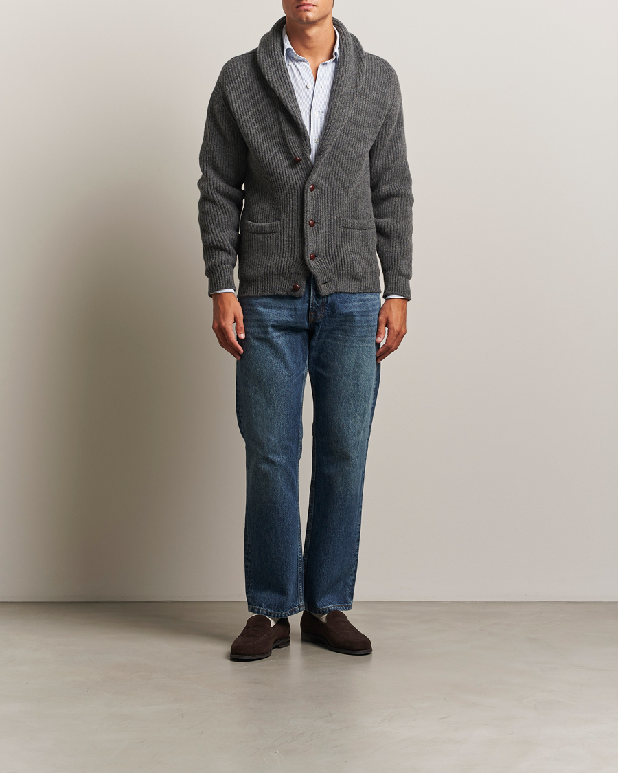 William Lockie Windsor Geelong Lambswool Shawl Cardigan Grey