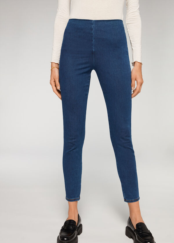 Calças legging jeans skinny de cintura alta
