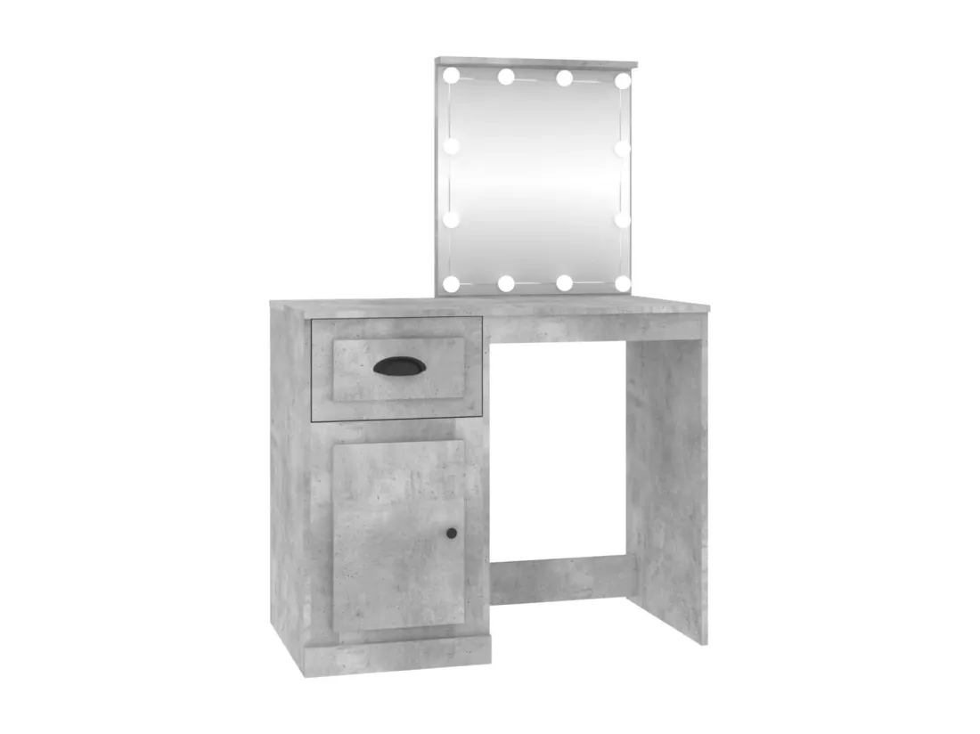 Coiffeuse avec LED gris béton 90x50x132,5 cm bois d'ingénierie