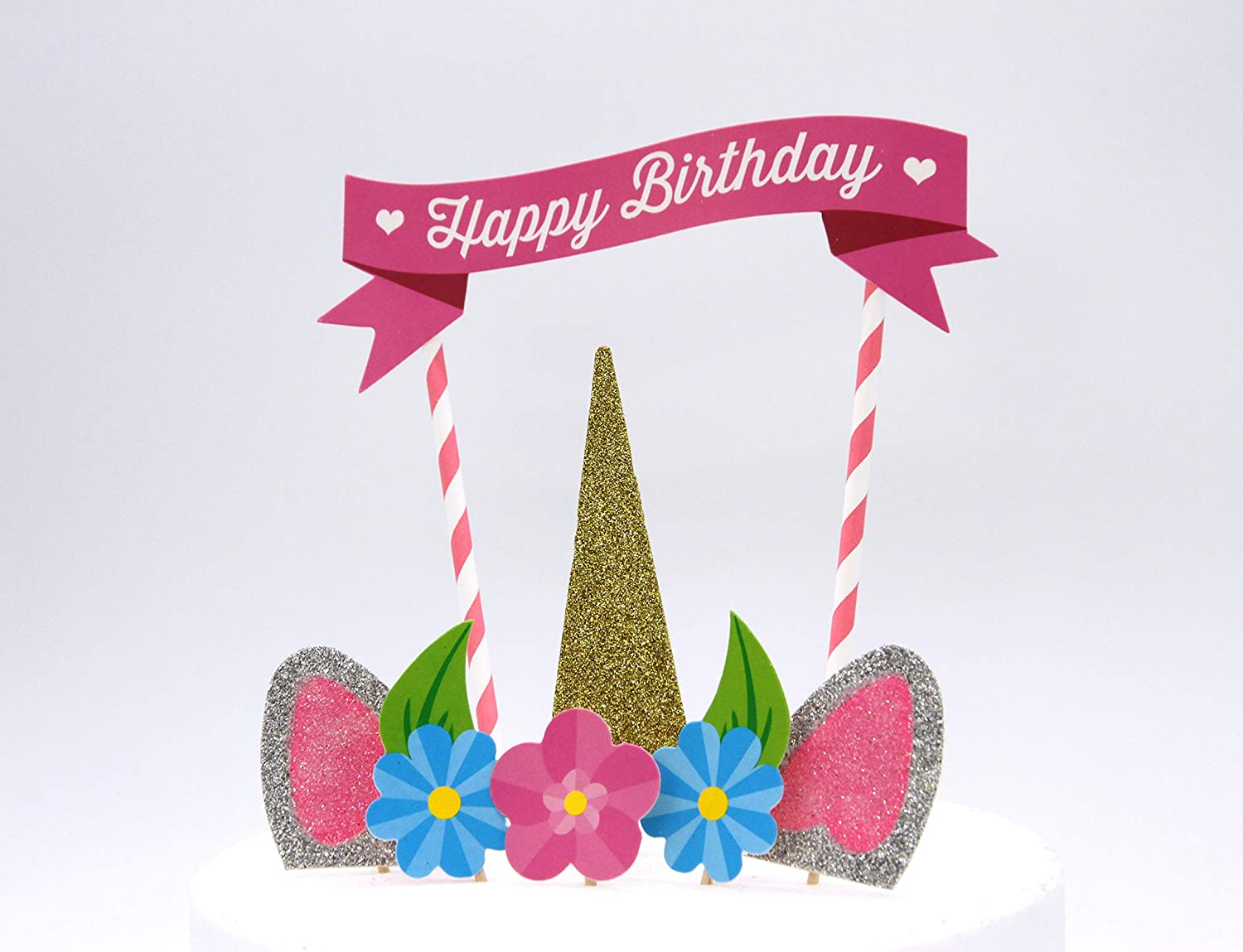Kuchenstecker Happy Birthday Einhorn Kinder Geburtstags Tortenstecker Topper Dekoration für Torten / Kuchen - Bunt