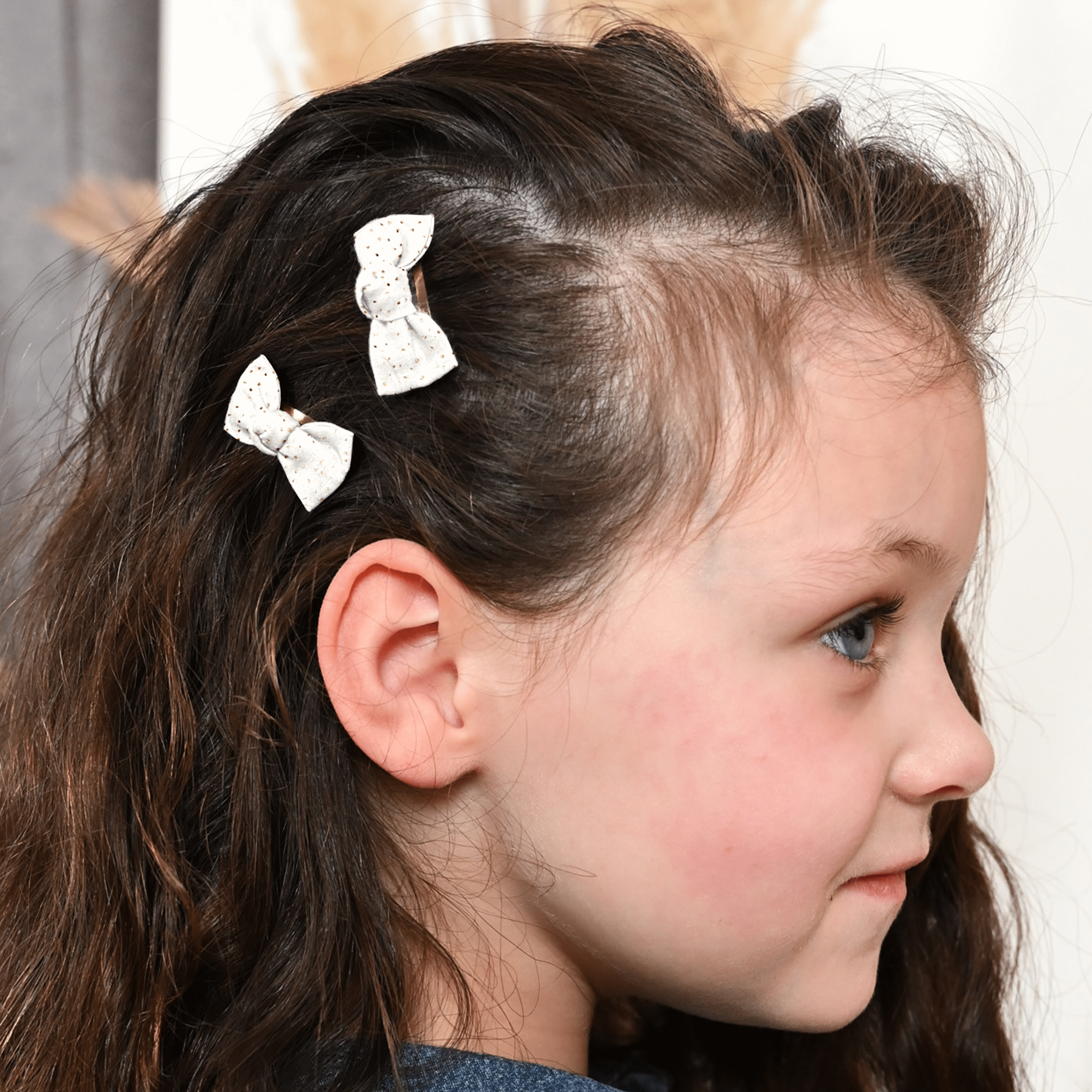 Barrettes Clic-Clac Petits Noeuds Blanc Pailleté