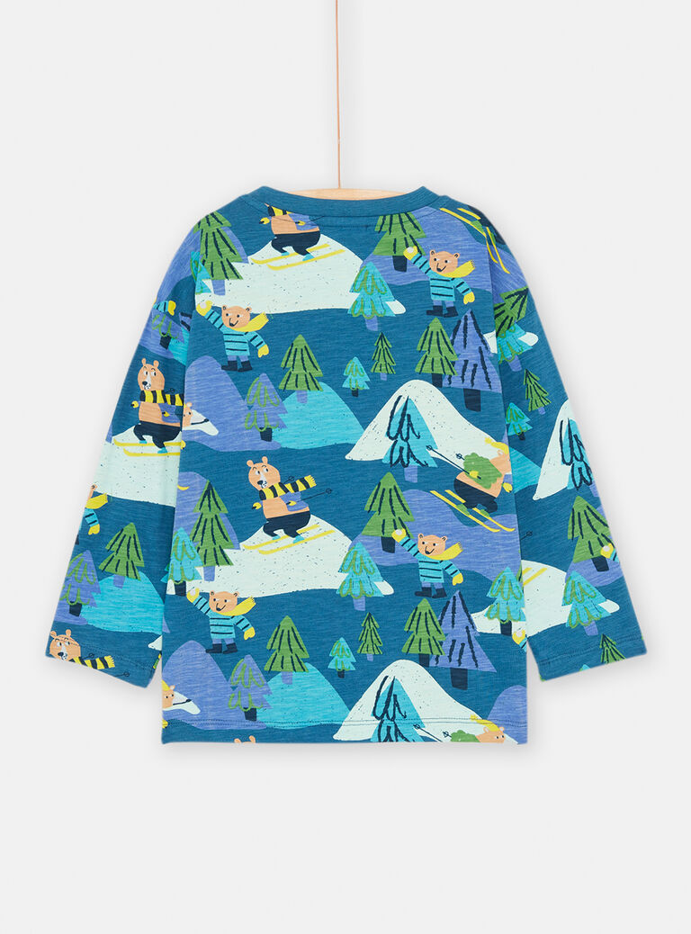 T-shirt bleu de France à imprimé montagne et ours pour garçon