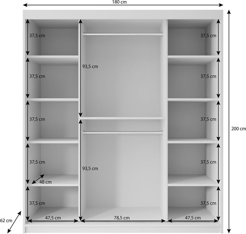 Meubella - Kledingkast Pete - Zwart - Hout - 2 Schuifdeuren
