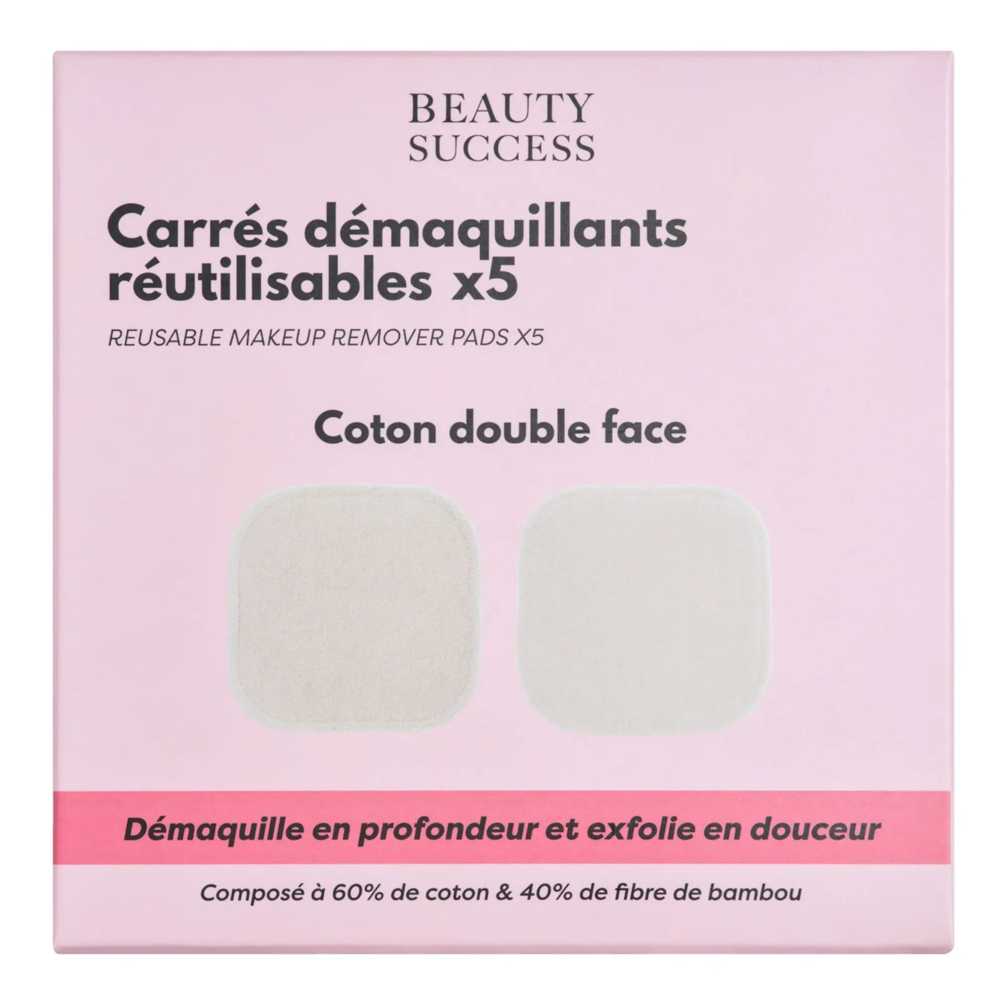 Beauty Success - Accessoires Visage Kit de 5 Cotons Démaquillants Réutilisables- Eponges