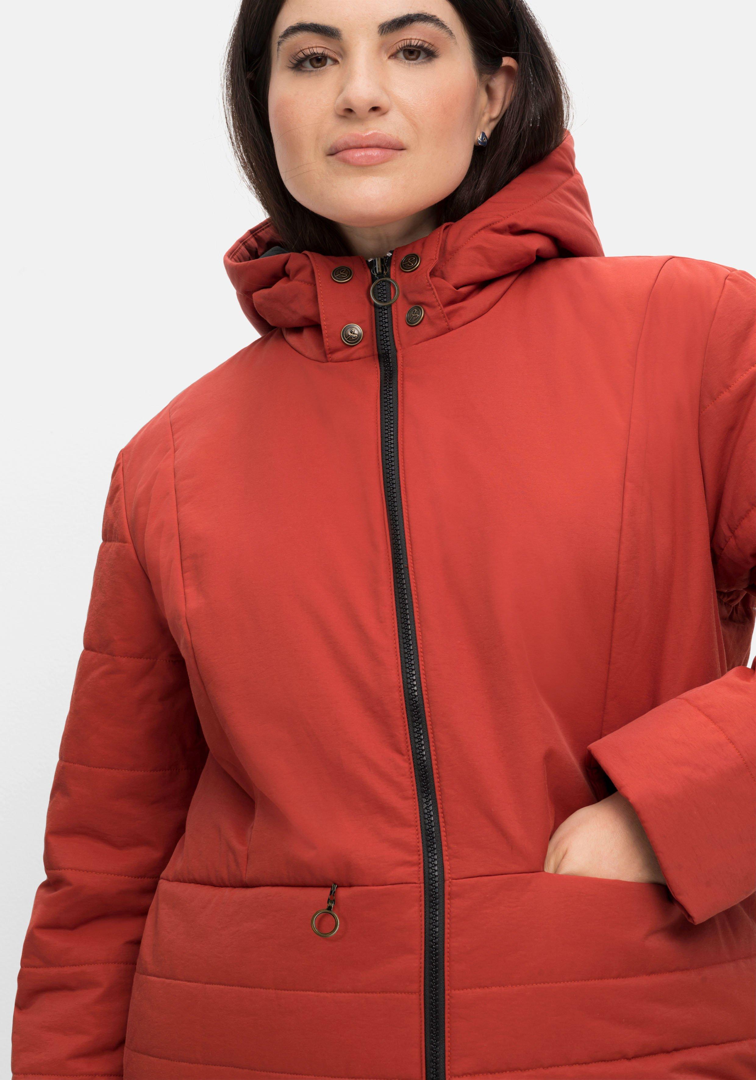 Longsteppjacke mit Kapuze und 2-Wege-Zipper