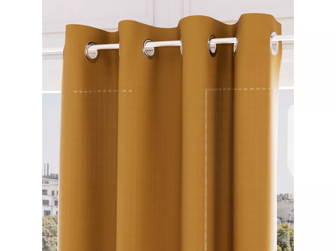 Voile oeillets jacquard 135X250 cm VELVET ocre, par Soleil d'ocre