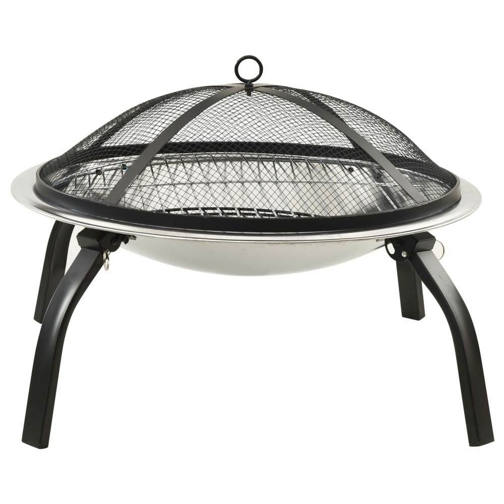 Foyer et barbecue avec tisonnier 2 en 1 56x56x49 cm inox