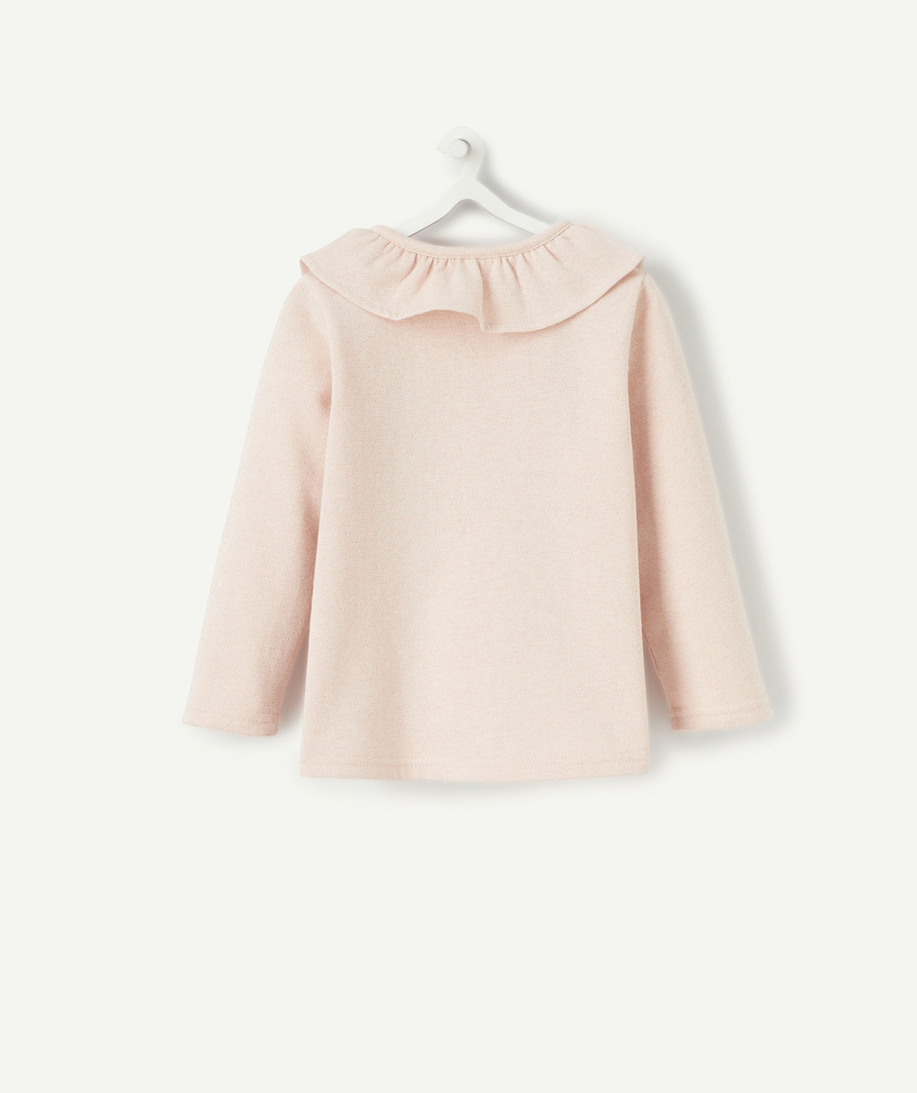 GILET PRESSIONNÉ BÉBÉ FILLE ROSE BRILLANT AVEC COL VOLANTÉ