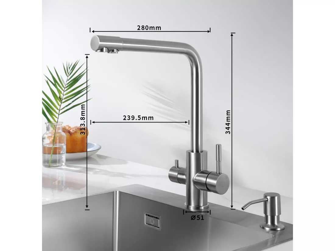 Evier 1 Bac en Quartz et Résine, 3 Options de Montage, 50*44*20cm + Mitigeur Cuisine pour Sstème D'osmose