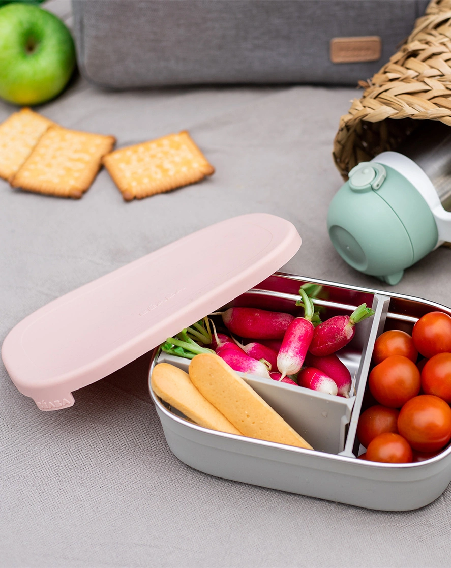 Edelstahl-Brotbox LUNCH mit Trenner in dusty pink