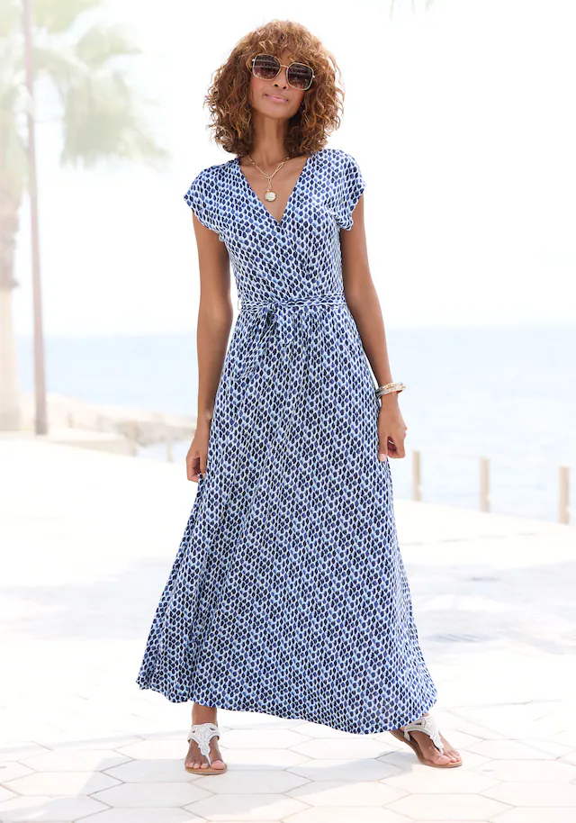 LASCANA Maxikleid Eingrifftaschen mit Bindegürtel, Sommerkleid, Strandkleid