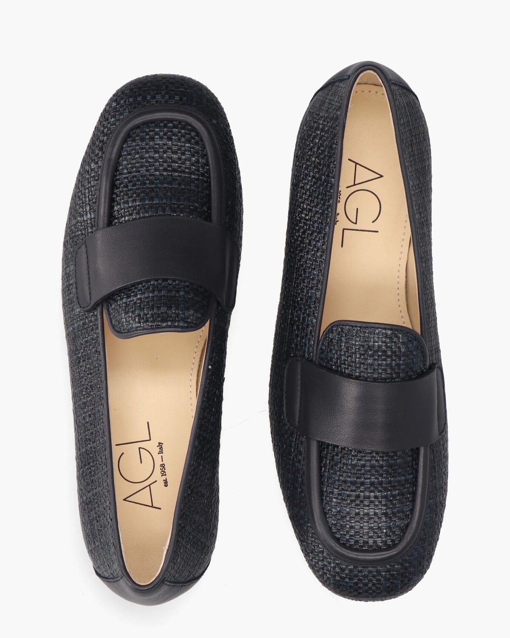 AGL Sheryl Raffia Donkerblauw Damesloafers