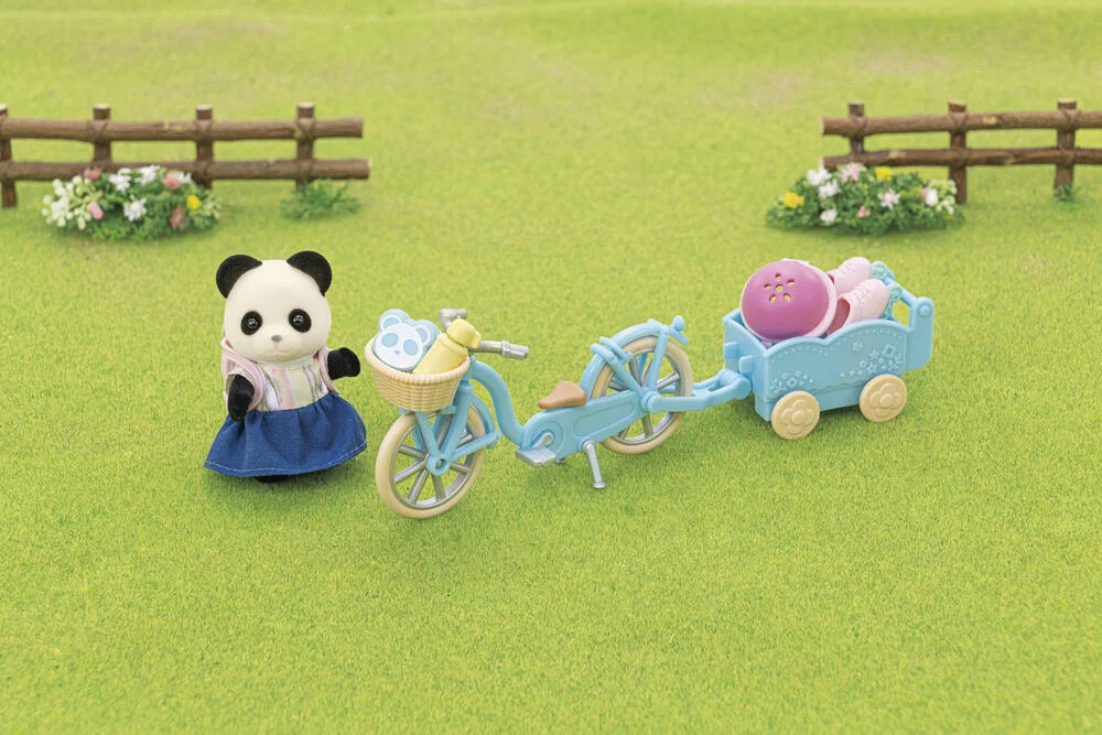 LA FILLE PANDA ET SON VELO AVEC SA REMORQUE - SYLVANIAN VEHICULES