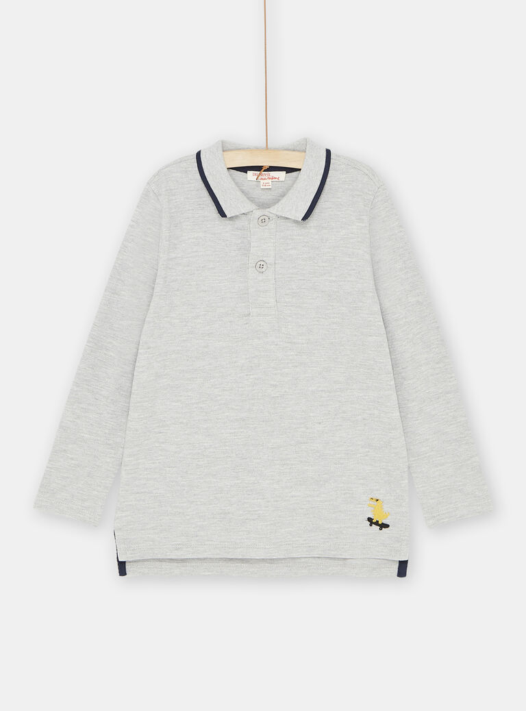 Polo gris chiné à broderie dinosaure garçon
