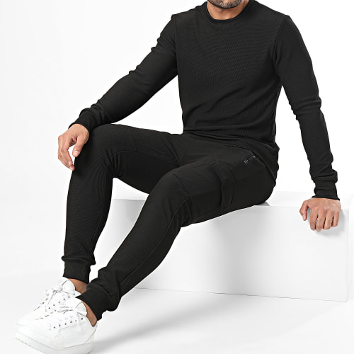 Ensemble Sweat Crewneck Et Pantalon Cargo Noir