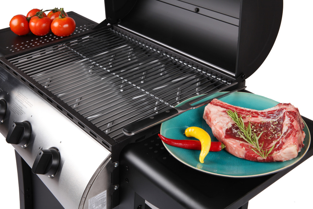 Lofoten - barbecue extérieur au gaz 3 brûleurs - puissance 8,4 kw - capot de fermeture avec thermomètre - 2 grilles en acier chromé,