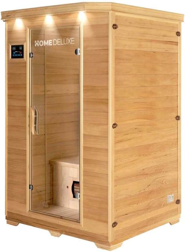 Home Deluxe – Infrarotkabine REDSUN M – 120 x 105 x 190 cm - für 2 Personen, 5 Keramikstrahler – Holz: Hemlocktanne I Infrarotsauna, Sauna, Wärmekabine, Infrarot