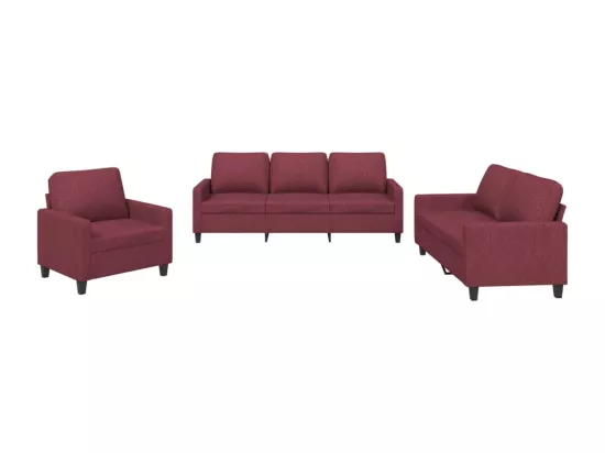 Ensemble de canapés 3 pcs avec coussins Rouge bordeaux Tissu
