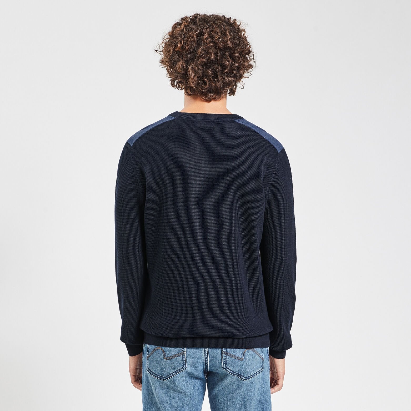Pull à col rond et patch épaule Bleu moyen