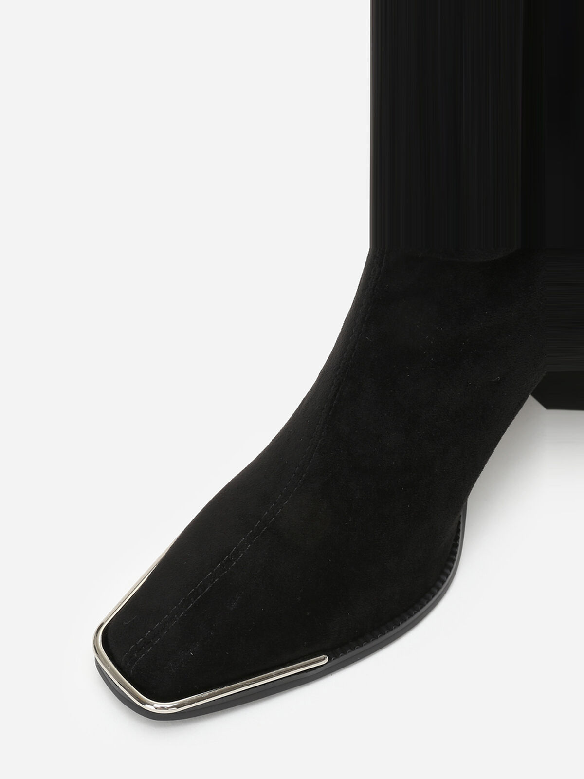 Bottines en suédine à bout carré métallique- Noir