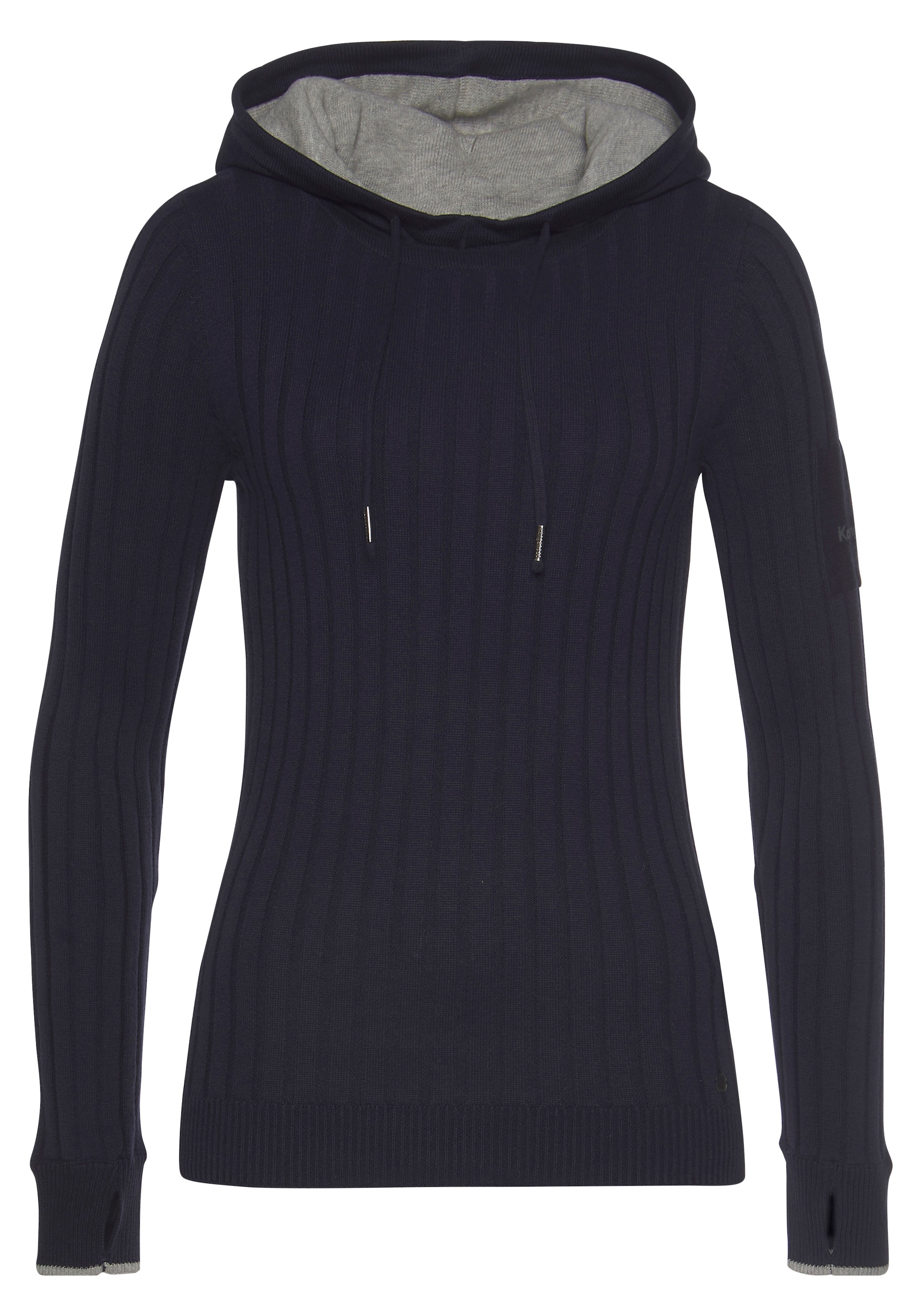 KangaROOS Strickpullover , mit kontrastfarbener Kapuzeninnenseite und Logodruck auf dem Arm