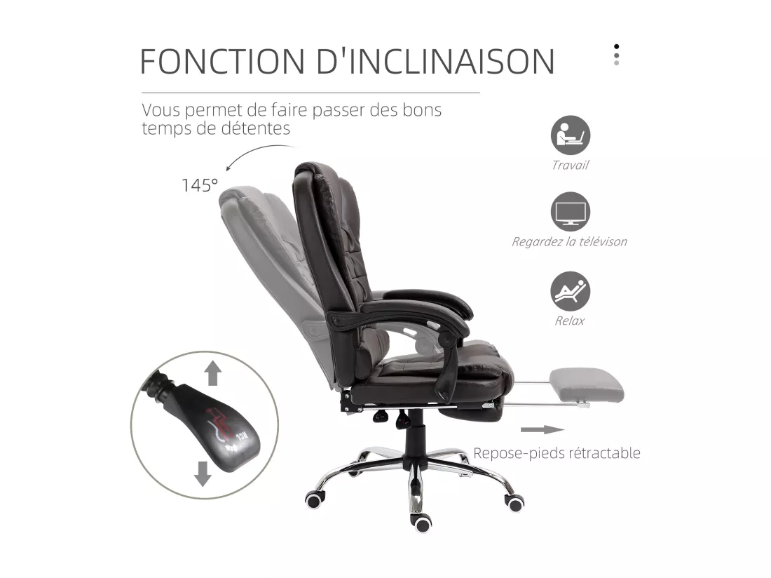 Fauteuil de bureau fauteuil manager grand confort réglable dossier inclinable repose-pied revêtement synthétique chocolat