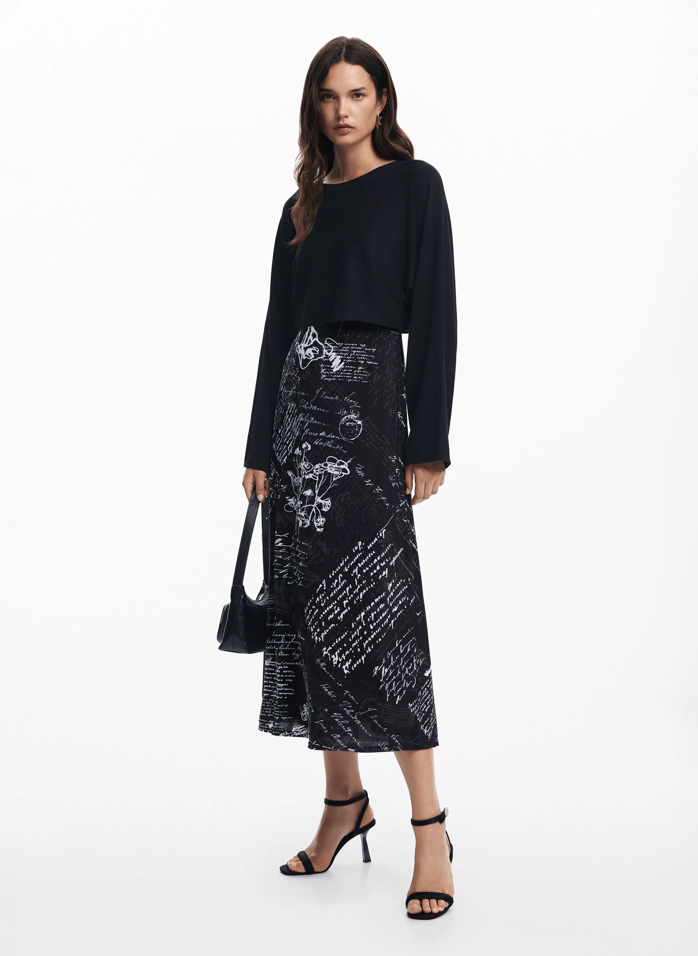 Robe midi combinée| Noir